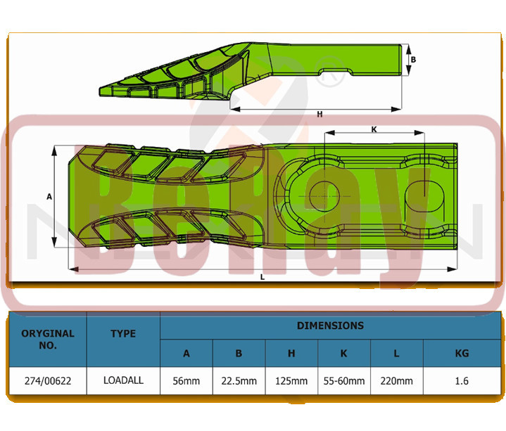 274/00622 Single-sided Centre Tooth for JCB Loader - Bucket Teeth